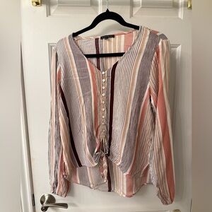 Staccato Pink and Gray Long Sleeve Tie Front Blouse